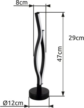 Globo 67206T Asztali lámpa fém fekete matt, műanyag fehér, alumínium fekete matt, fekete PVC kábel, billenőkapcsoló a kábelen, ø: 120mm, M:470mm, kábelhossz 1500mm, LED 12W 230V, 1430lm forrás, 460lm kimenet, 3000K