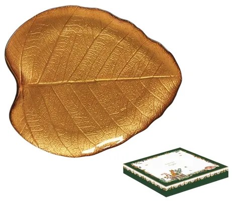 Hársfalevél őszi üveg tányér 28x23 cm díszdobozban Forest Dream