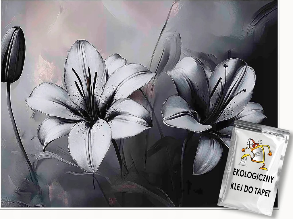 Fotótapéta Virágok 3D Fehér-fekete Beton Falra Hálószoba Nappali 300x210