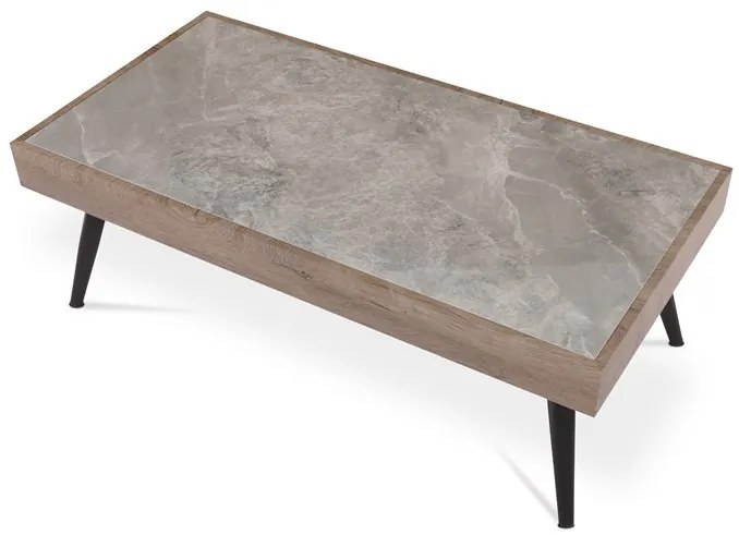 Szürke Márványhatású Luxus Dohányzóasztal, Kerámia Lappal és MDF Kerettel, 120×60 cm. AHG-281