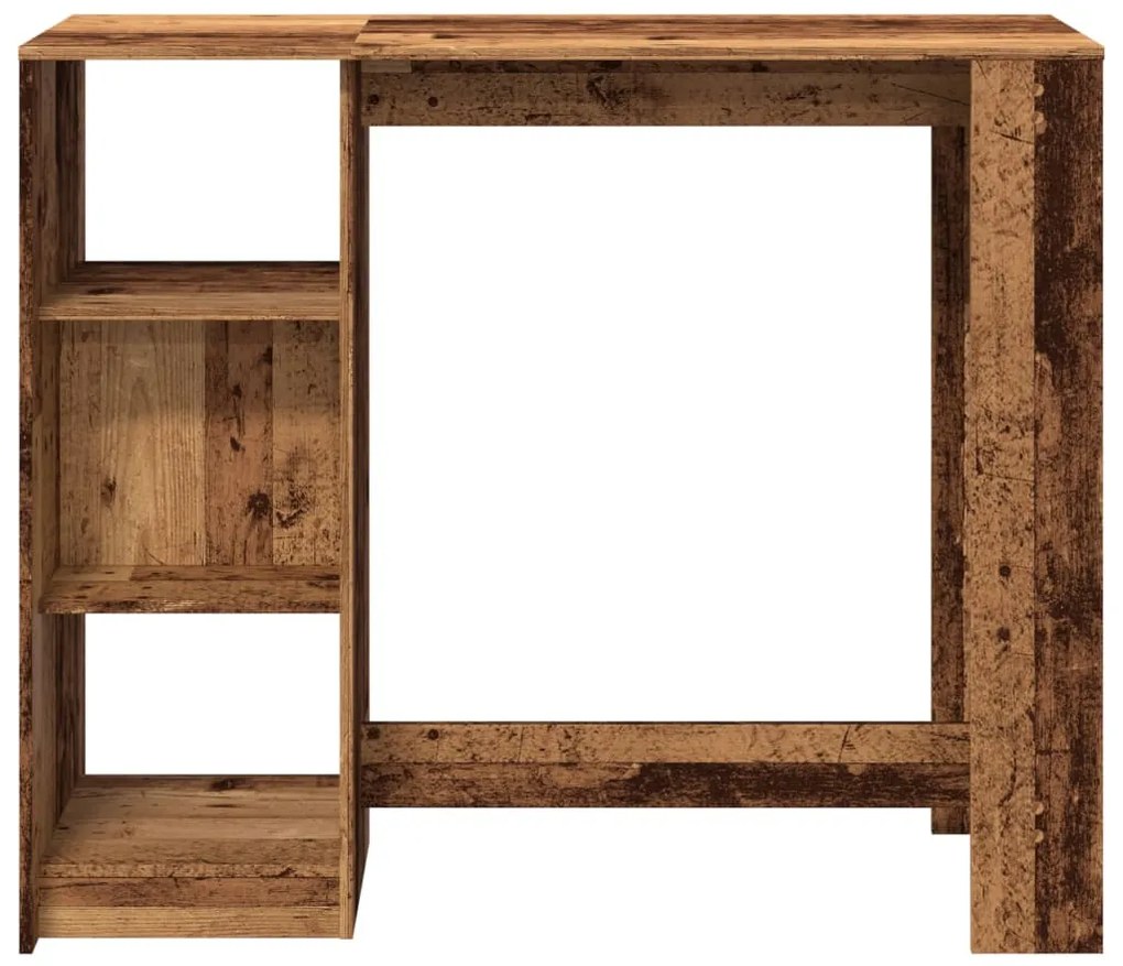antik fa színű szerelt fa bárasztal polccal 124 x 46 x 103,5 cm