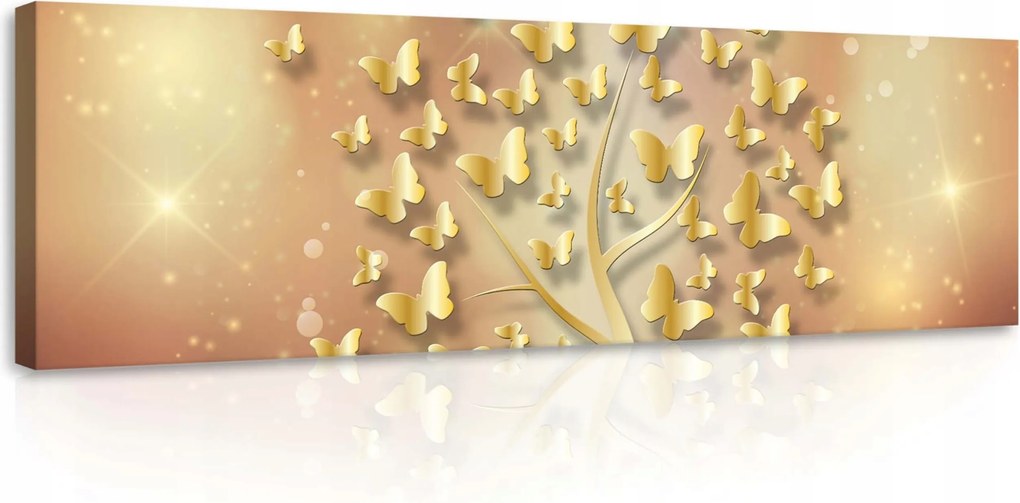 Vászonkép 145x45 Arany fa Absztrakt pillangókkal Finom akcentus otthonra