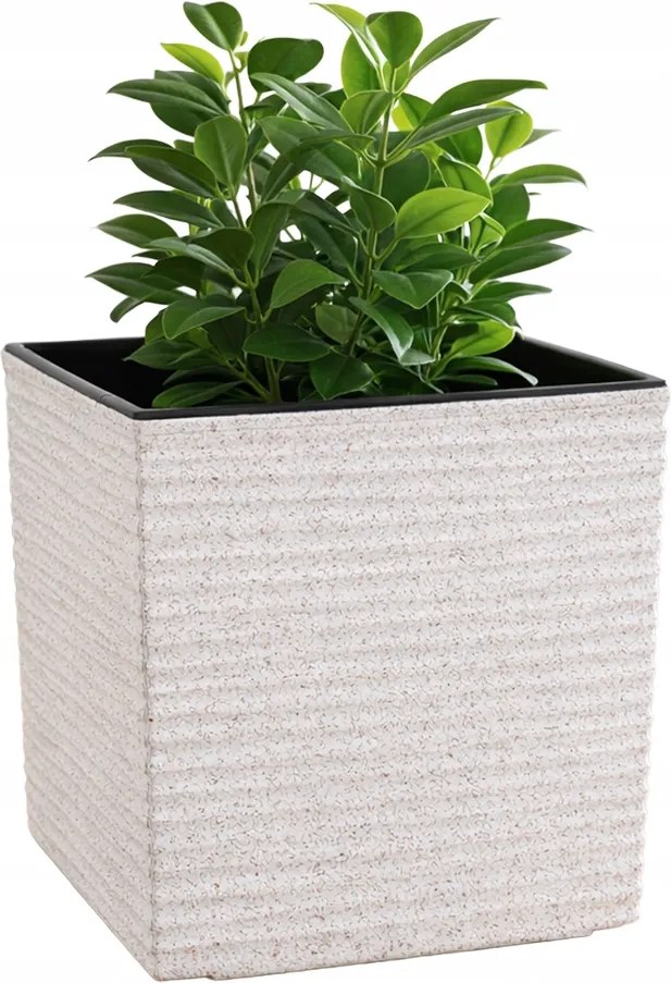 Szögletes Kaspó 19 Cm-es Vésőbetéttel Krémfehér Erkélyre