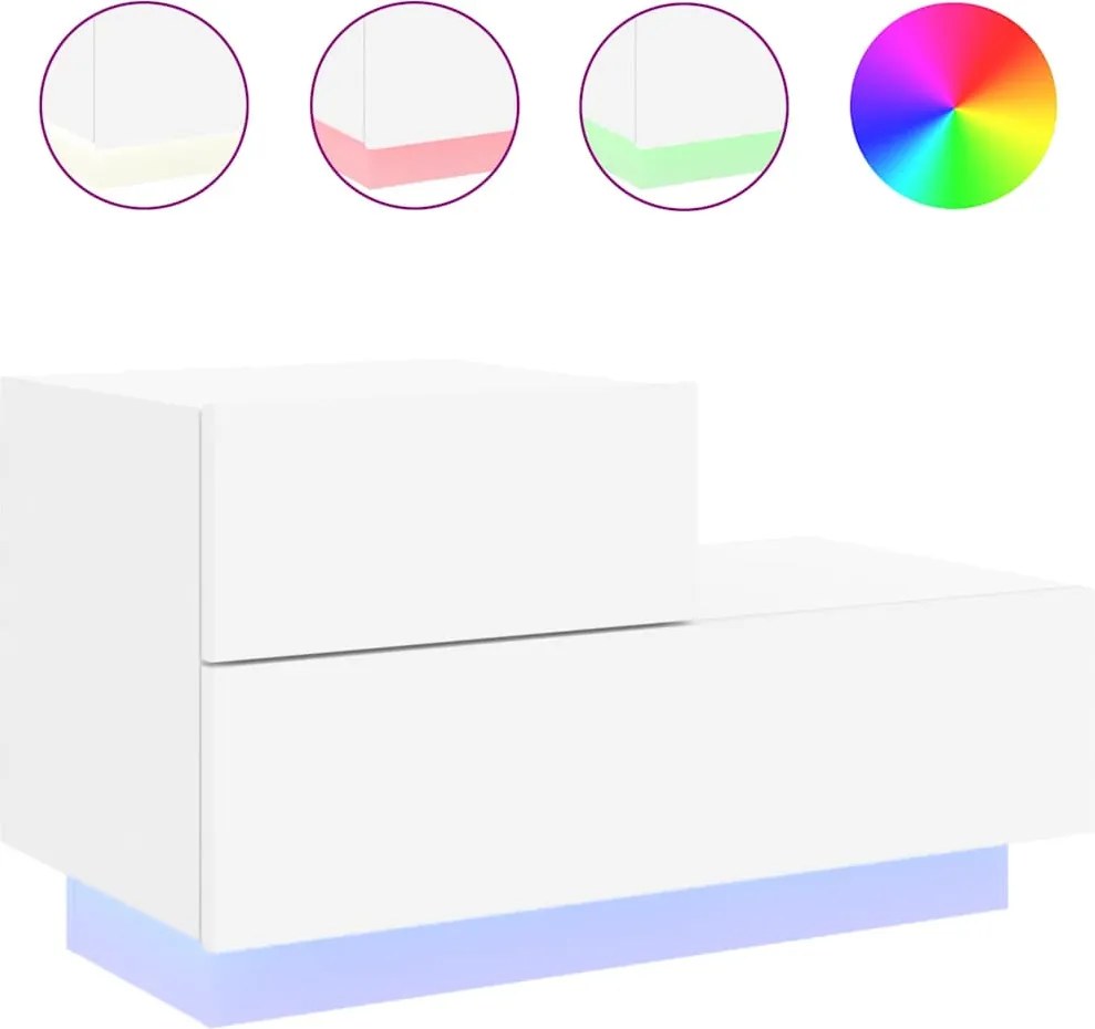vidaXL fehér éjjeliszekrény LED-világítással 70 x 36 x 40,5 cm