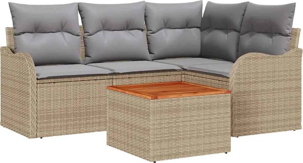 vidaXL Kerti Kanapé Szett párnával 5 pcs Bézs polirattan