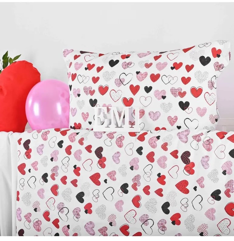 EMI szivecske gyermek pamut ágyneműhuzat, A standard egyszemélyes ágy szett tartalma: 1x 140x200 + 1x 70x90