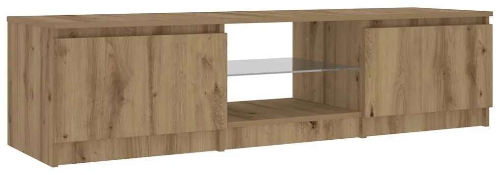 kézműves tölgy szerelt fa TV-szekrény LED-ekkel 140x40x35,5 cm