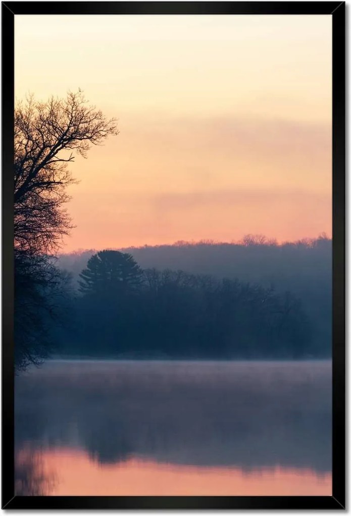 Poszter keretben 40x60 Tél Köd Erdő Tó