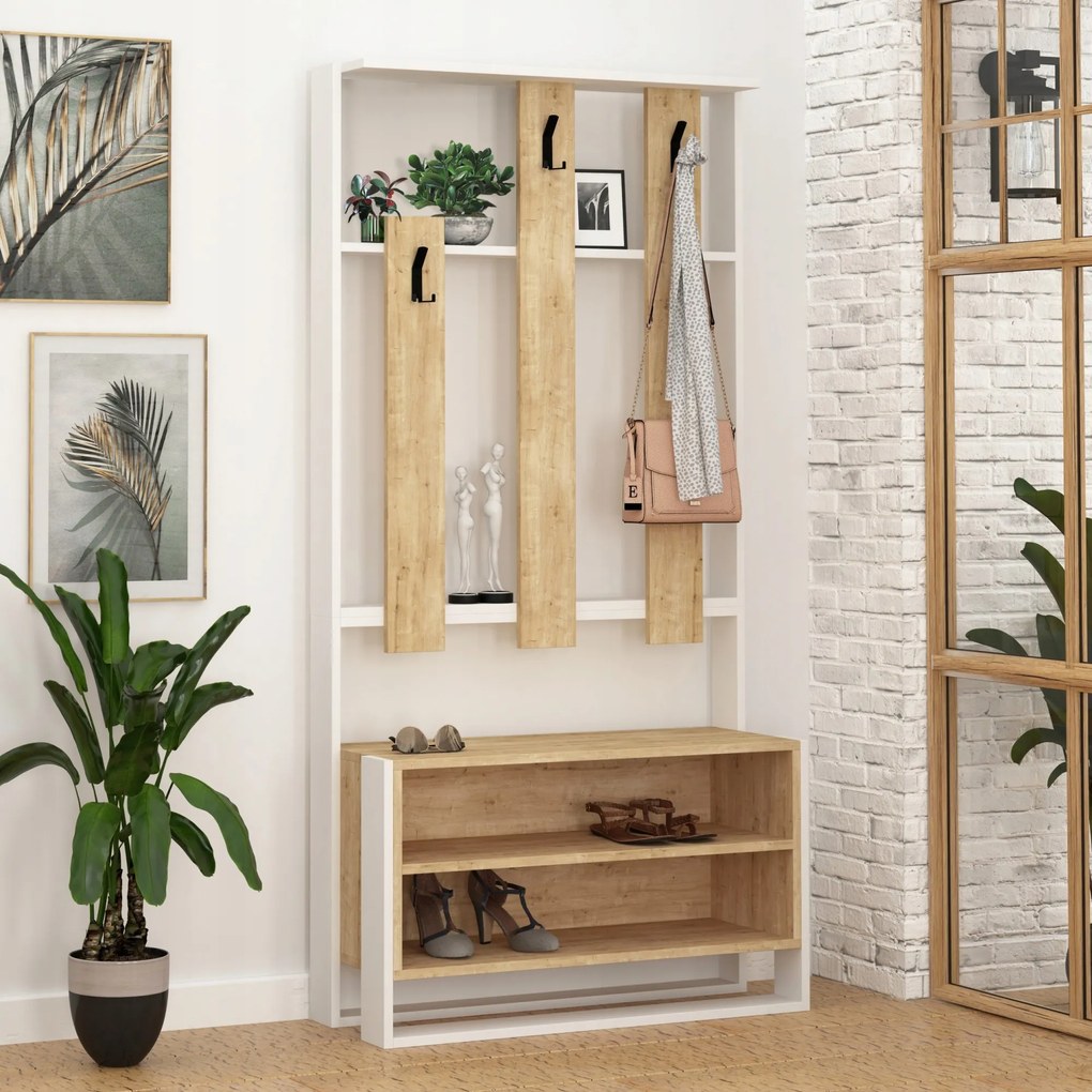 Houseland Chester előszobafal fehér/natúr tölgy