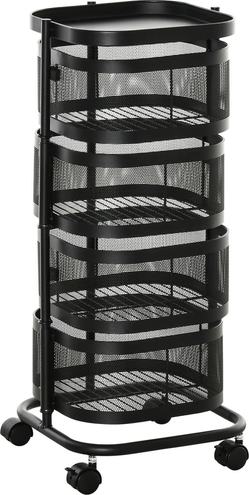 HOMCOM Névleges Trolly 4 Drótkosárral, Felső Polccal és Forgó Kerekekkel, Acél és PP Műanyag, 33x33x77cm, Fekete | Aosom