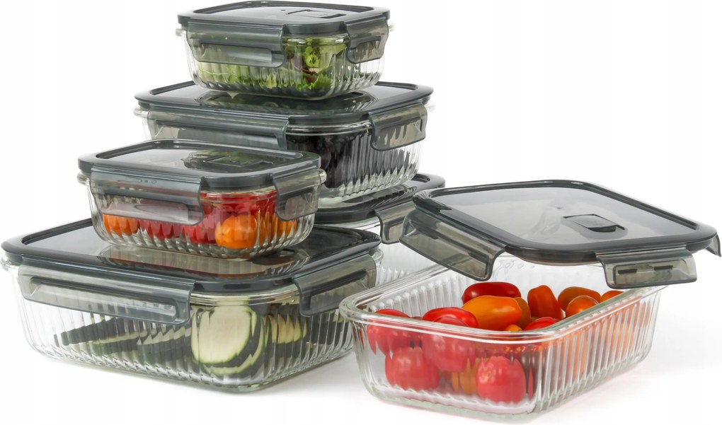 Hőálló, légmentesen záródó üveg ételtároló dobozok x6