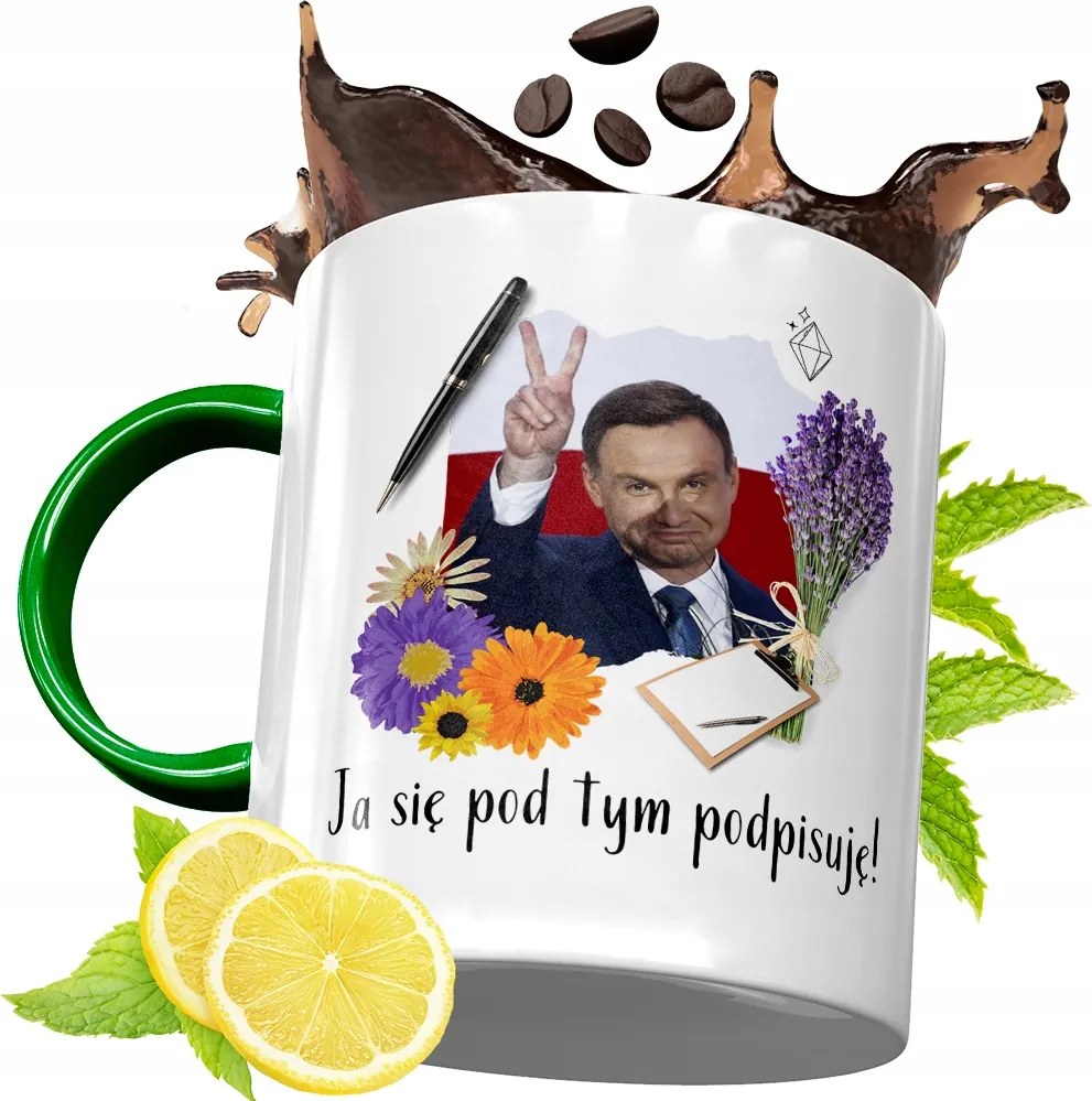 Zöld Bögre Andrzej Duda Elnök Ajándék Nyomtatott Fotóval