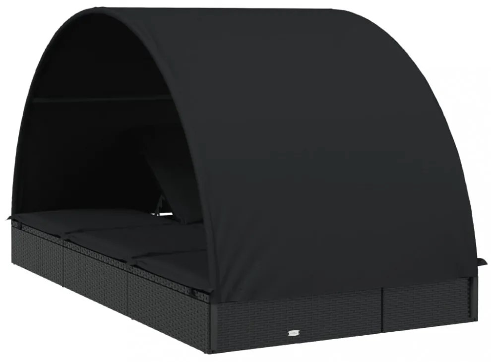 2 személyes fekete polyrattan napágy kerek tetővel 213x118x97cm
