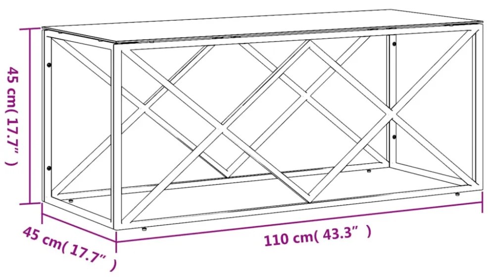 üveg és rozsdamentes acél dohányzóasztal 110x45x45 cm