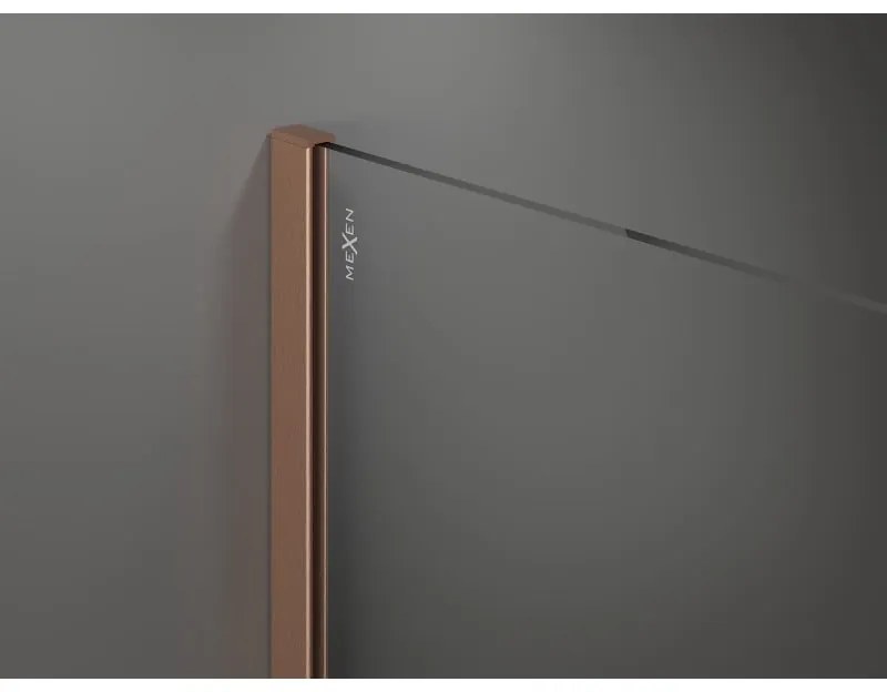 Mexen Kioto+, Walk-In zuhanyparaván polccal és akasztóval 80 x 200 cm, 8mm átlátszó üveg, réz matt profil, 800-080-121-65-00