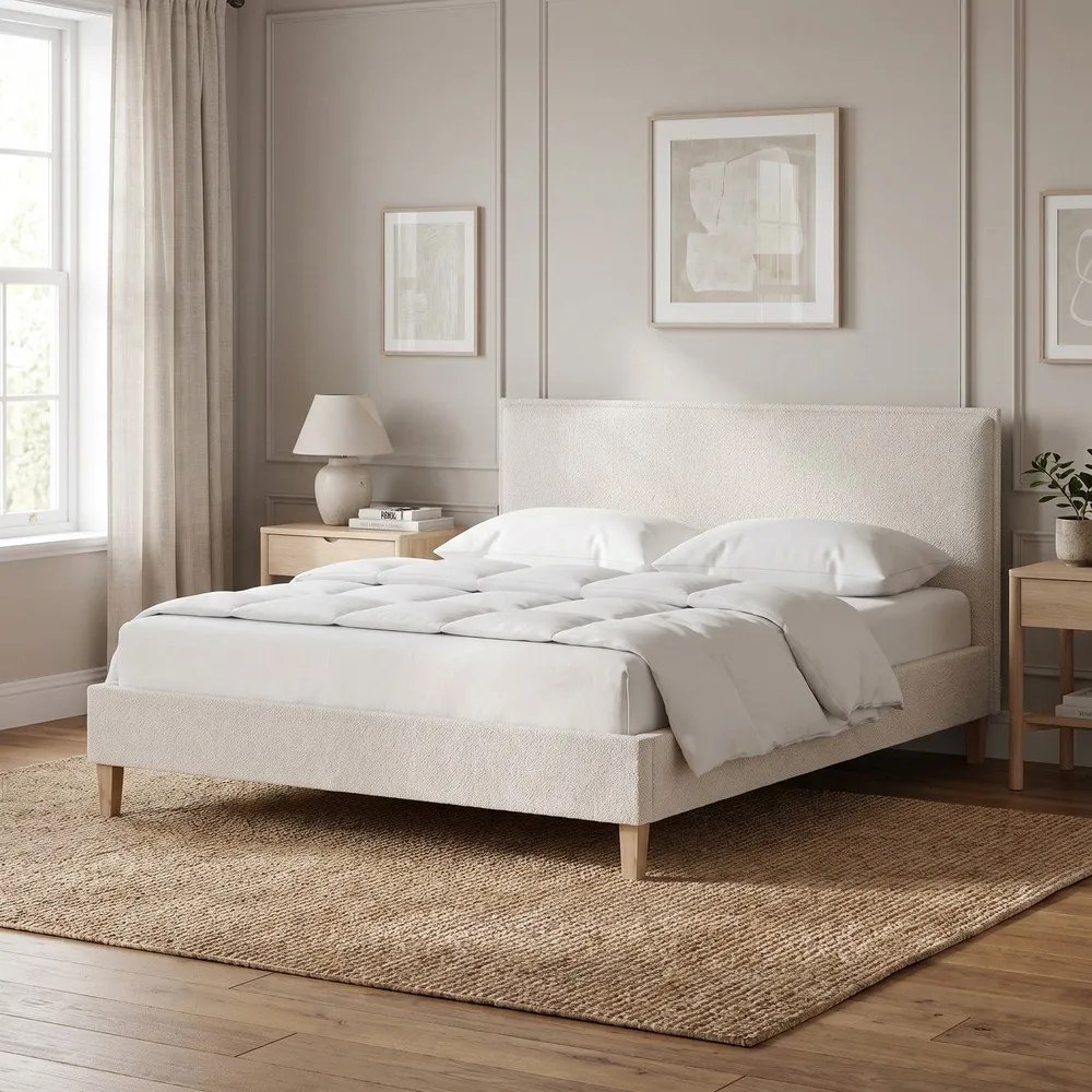 Krémszínű kárpitozott franciaágy ágyráccsal 180x200 cm Tina – Ropez