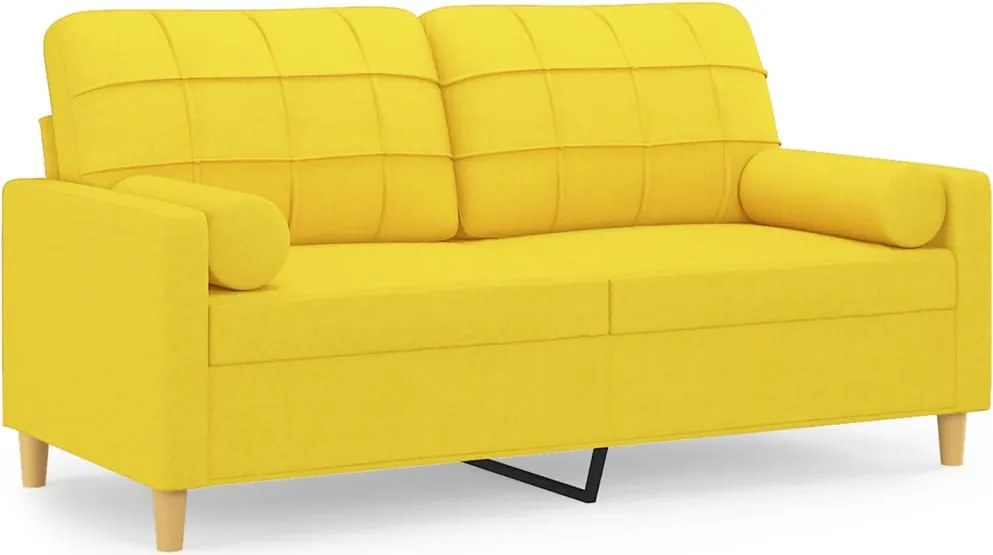 vidaXL 2 személyes világossárga szövet kanapé díszpárnákkal 140 cm