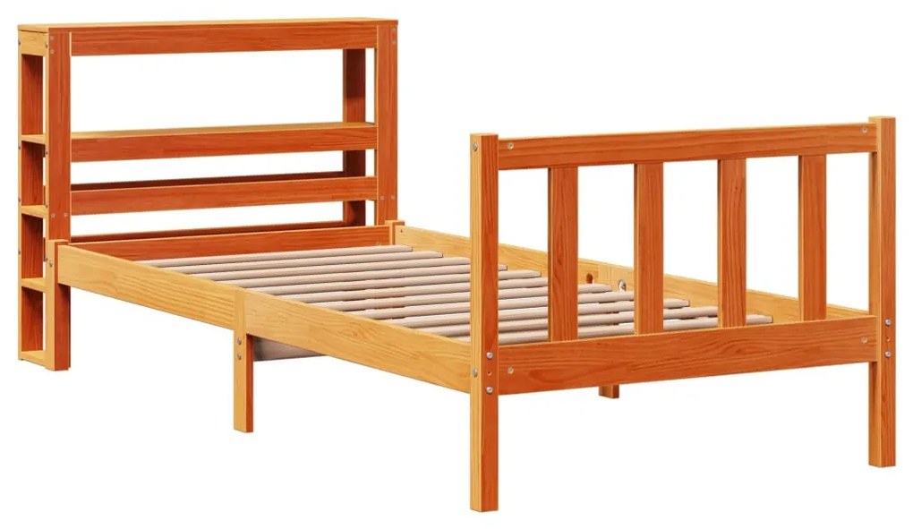 viaszbarna tömör fenyőfa ágykeret fejtámlával 90 x 200 cm