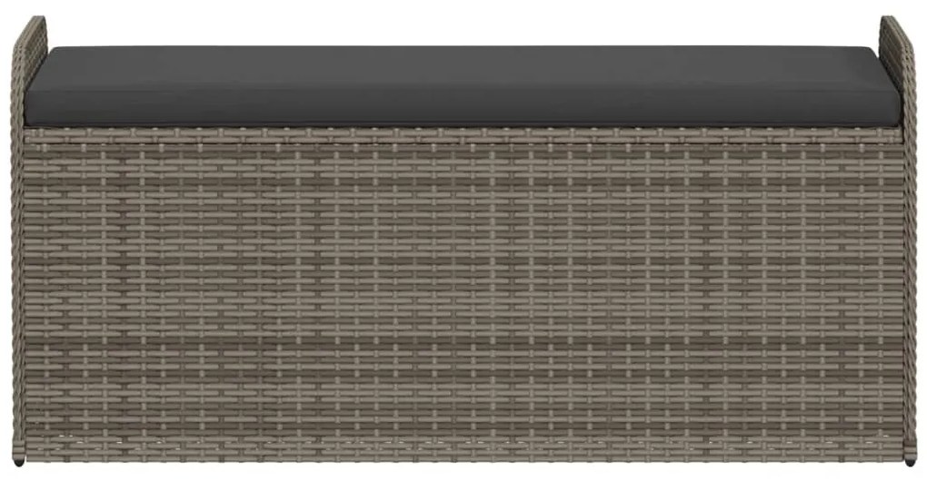 Szürke polyrattan tárolópad párnával 115 x 51 x 52 cm