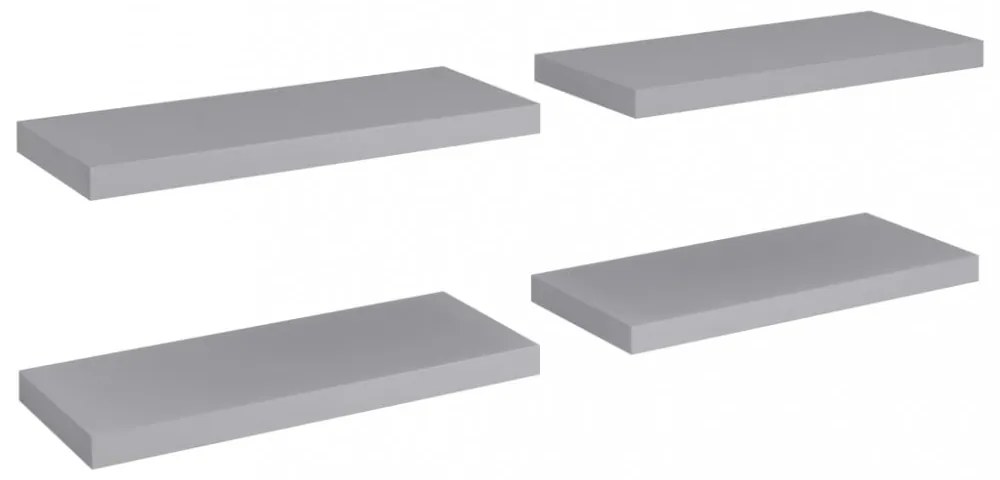 4 db szürke MDF lebegő fali polc 60 x 23,5 x 3,8 cm