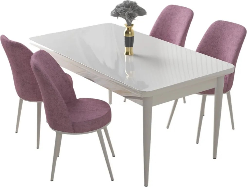 Nil étkezőgarnitúra, fehér-rózsaszín, 110 cm
