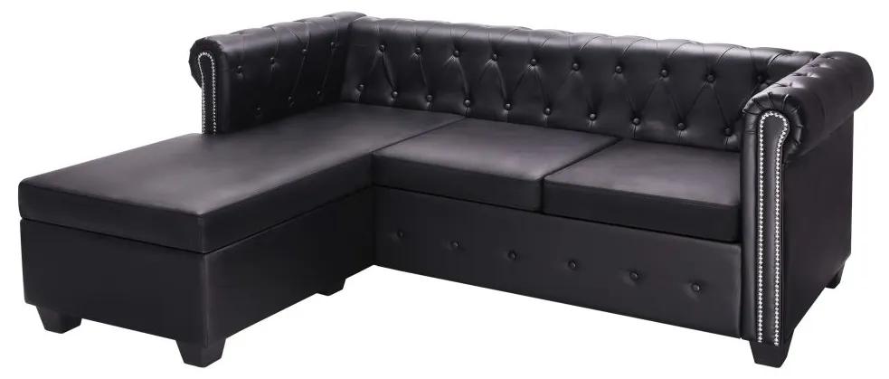 vidaXL L-alakú fekete műbőr Chesterfield kanapé
