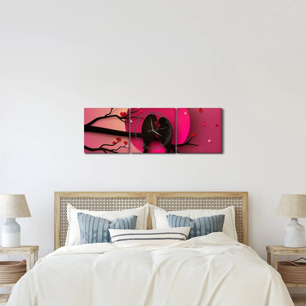 Kép - Szerelmes madarak (órával) (90x30 cm)