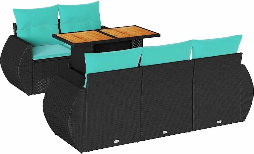 vidaXL 6 részes fekete polyrattan kerti ülőgarnitúra párnákkal