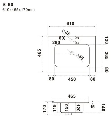Süllyesztett mosdó LILLESNAD 61x46cm kerámia/fekete