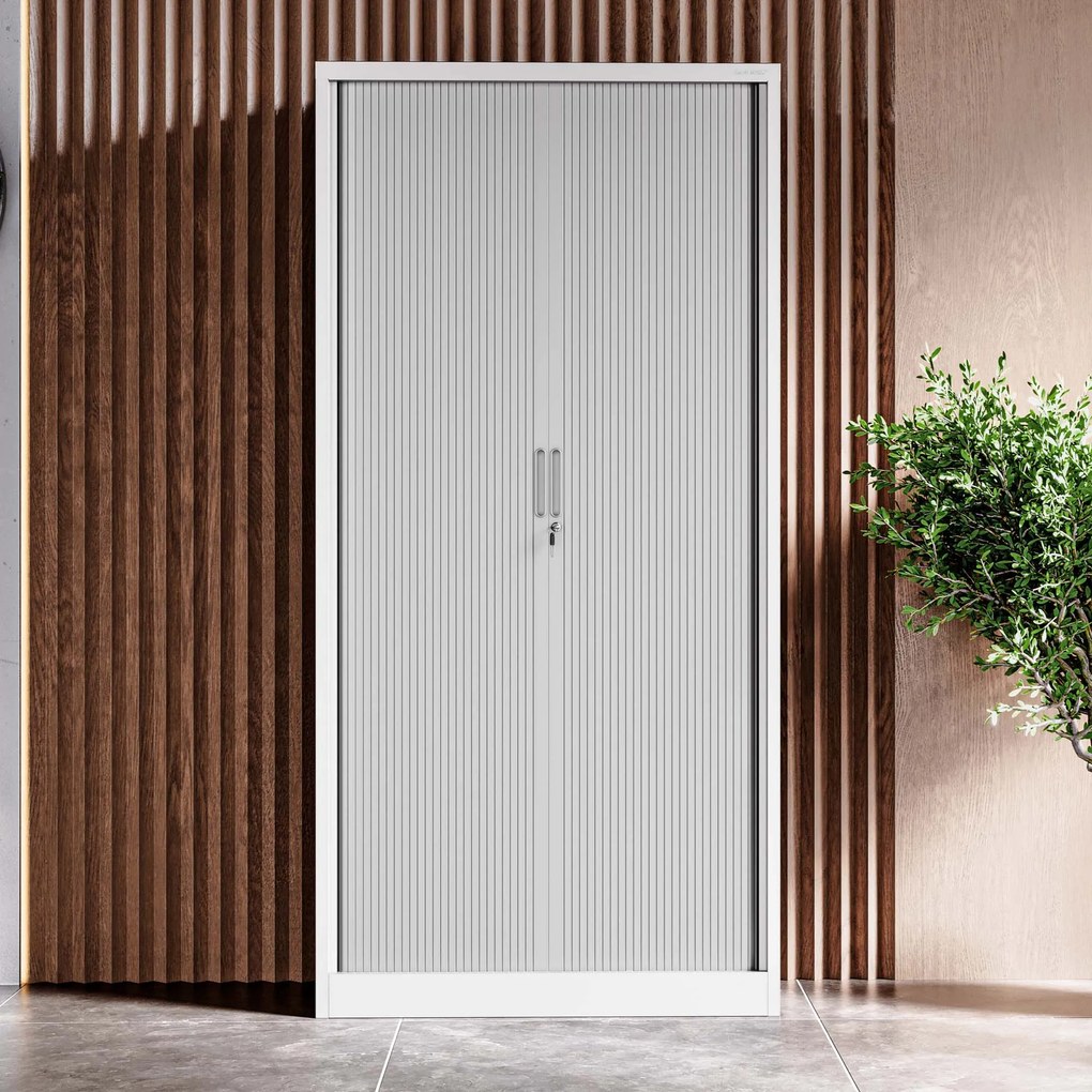 Fém szekrény harmonika ajtókkal DAMIAN, 900 x 1850 x 450 mm, fehér-szürke