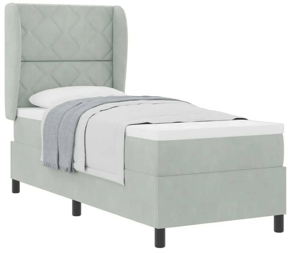 Boxspring Ágy Matrac Közép Szürke 80x200 cm Bársony