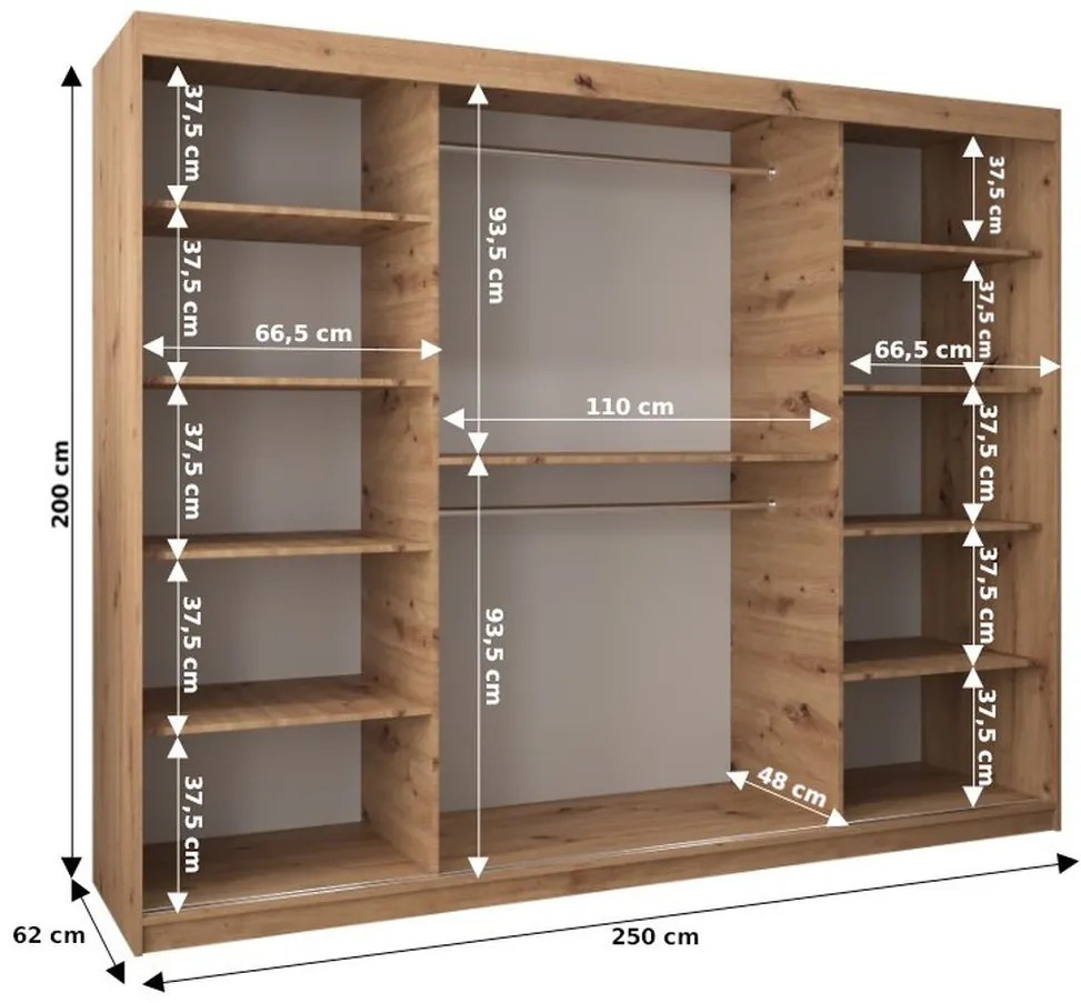 TIMEA 1 tolóajtós szekrény 250 cm széles - artisan tölgy