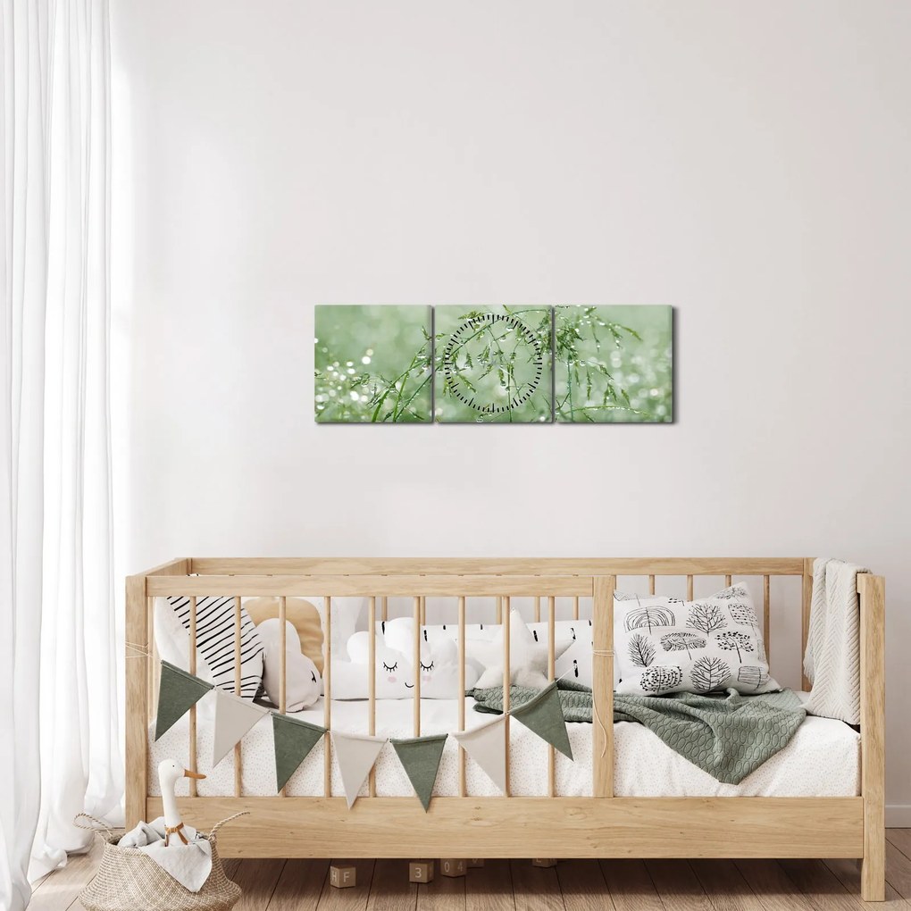 Kép - Reggeli harmat a fűszálakon (órával) (90x30 cm)