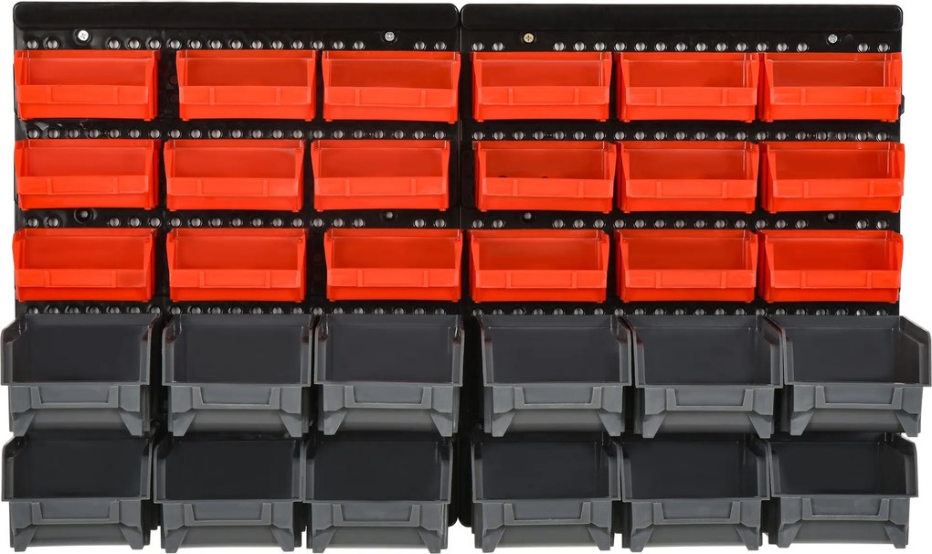 DURHAND Tároló Rendszer Fali Polc 37,5 x 63 cm, Látható Tárolódobozok, 30 db Doboz Két Méretben, Szerszámtartók, Műhely Fali Polc Csavarokhoz | Aosom