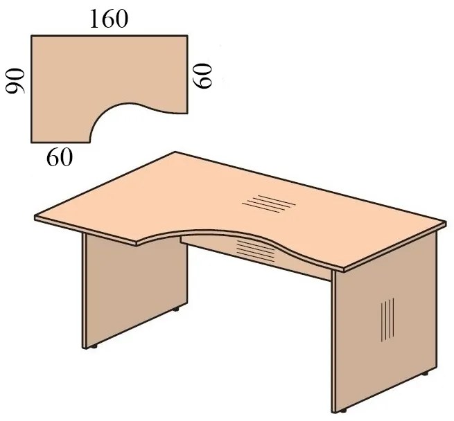 Impress ergonomikus asztal 160 x 90 cm, bal, sonoma tölgy