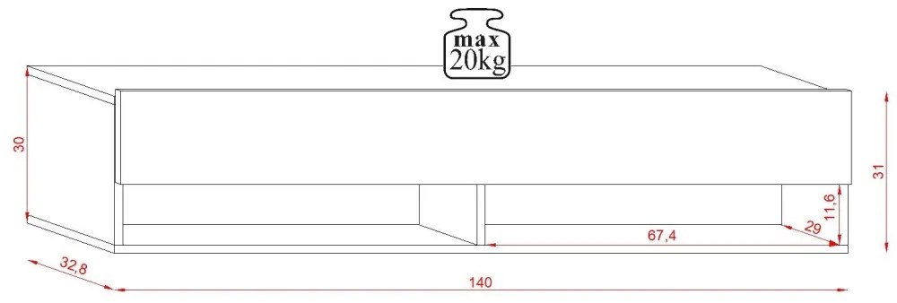 TV-szekrény 140 cm, fekete/magasfényű fekete színkombinációban DERBY