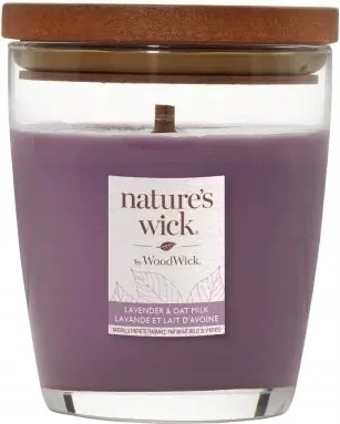 Szója illatgyertya Lavender &amp; Oat Milk Woodwick Közepes gyertya 1 db