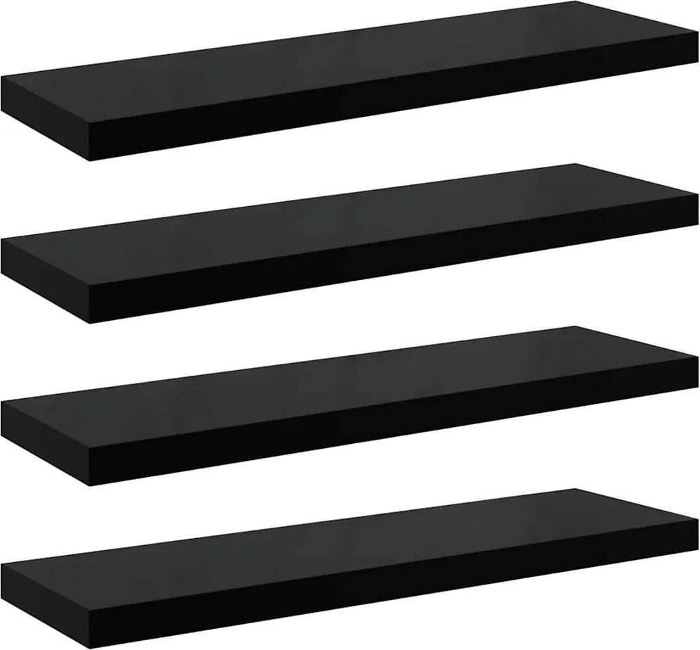 vidaXL 4 db magasfényű fekete MDF lebegő fali polc 80 x 23,5 x 3,8 cm