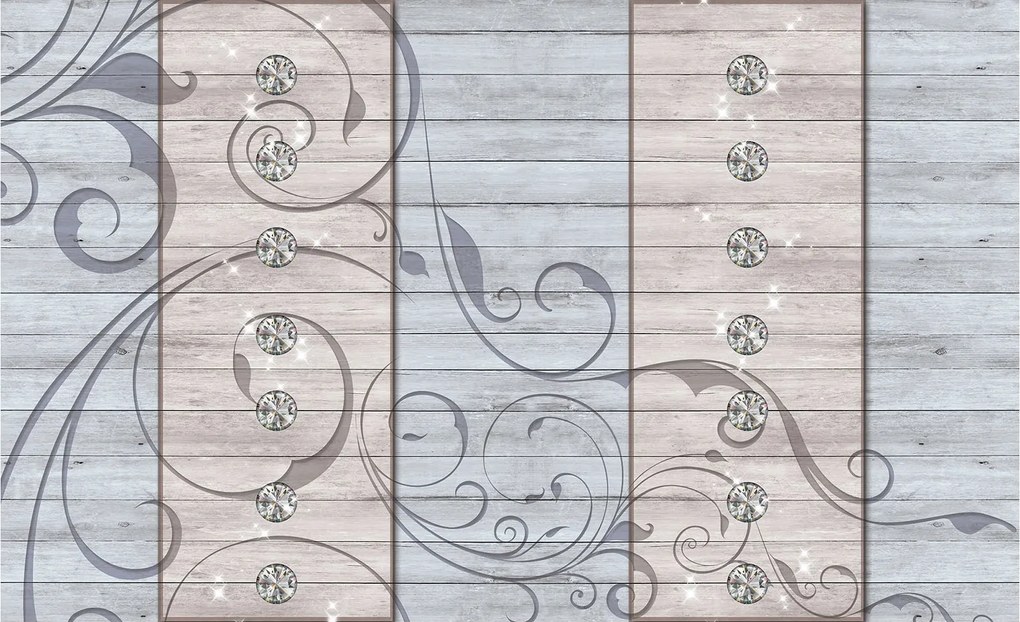 Fotótapéta Provence Shabby Virágok Gyémántok Fa Pasztell 208x146 +ragasztó