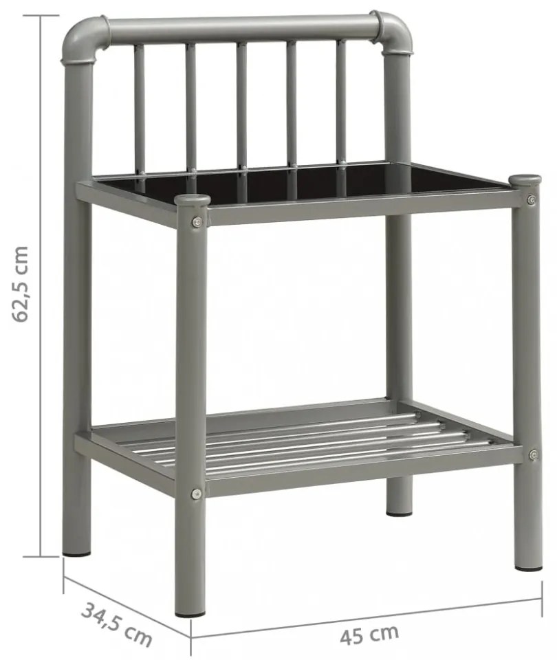 vidaXL 2 db szürke és fekete fém és üveg éjjeliszekrény