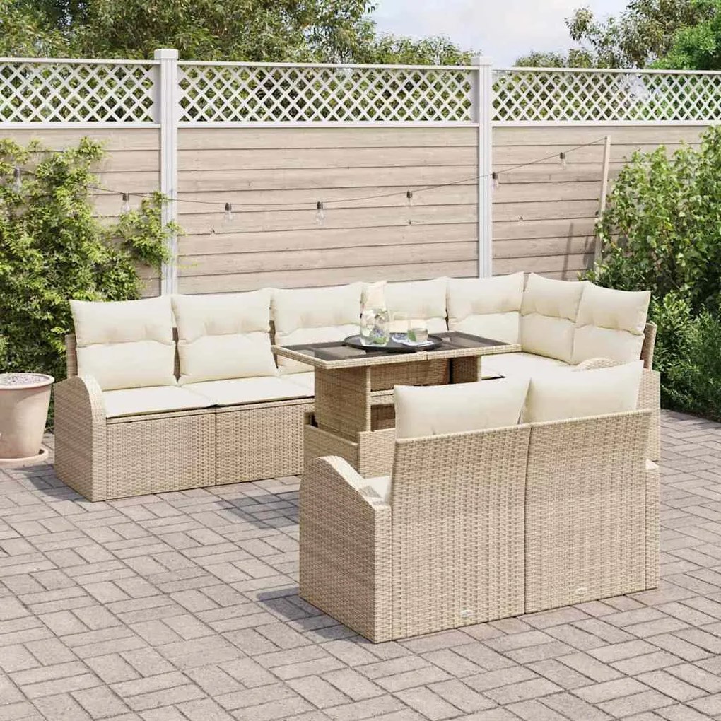 Kerti Kanapé Szett tárolóval 9 pcs Bézs Poli rattan