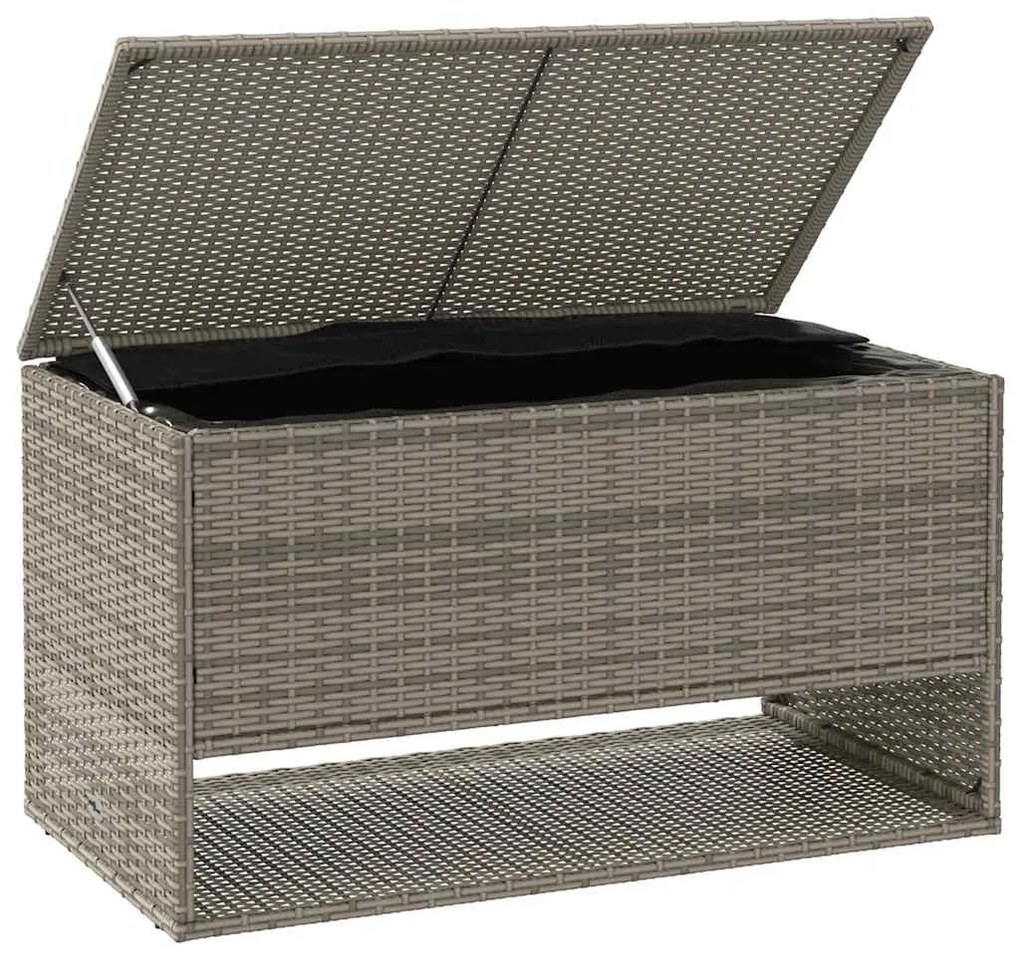Szürke polyrattan kültéri párna doboz 100x55x55,5 cm