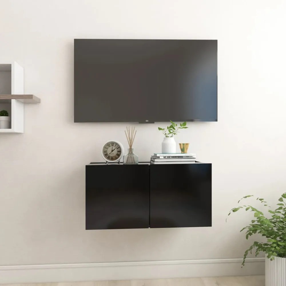 fekete függő TV-szekrény 60 x 30 x 30 cm
