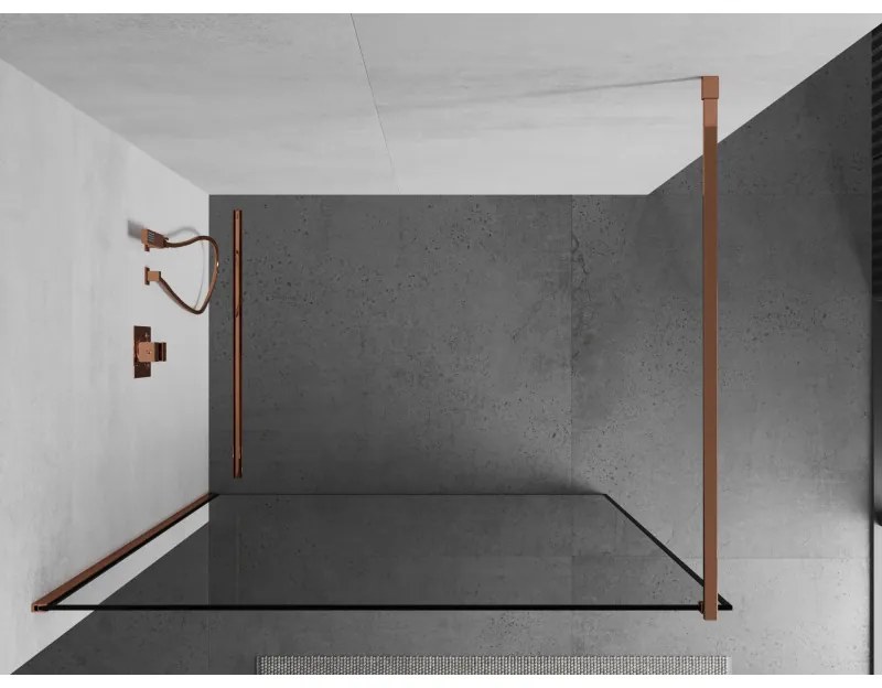 Mexen Kioto zuhanyparaván 60x200 cm 8 mm, rózsa arany profil, üveg fekete keret, 800-060-101-60-70