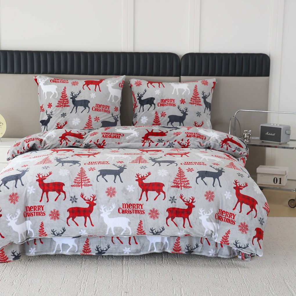 Mikropolár ágynemű MERRY CHRISTMAS DEER szürke Ágyneműhuzat mérete: 2 db 70 x 90 cm | 200 x 220 cm