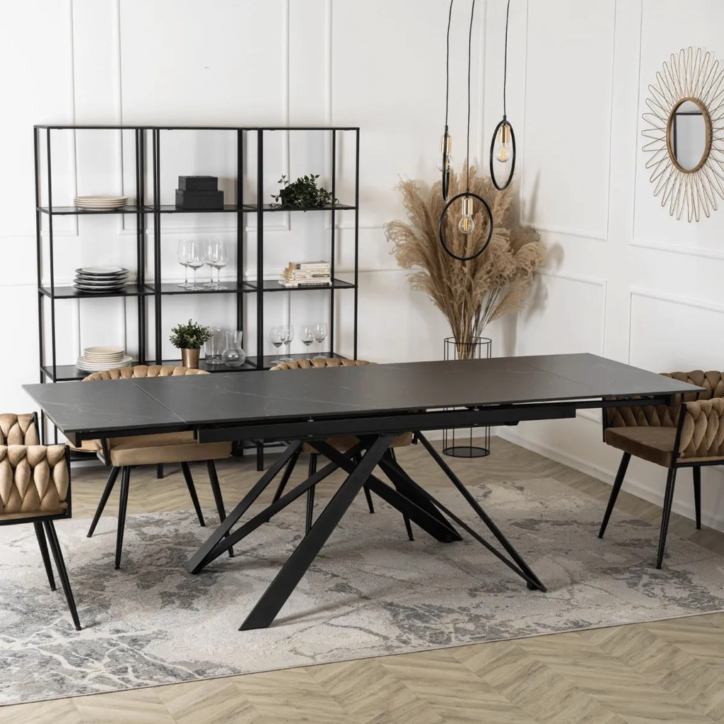 Kihúzható kerámia étkezőasztal 160–240 cm méretben, fekete márvány színben MAXIME