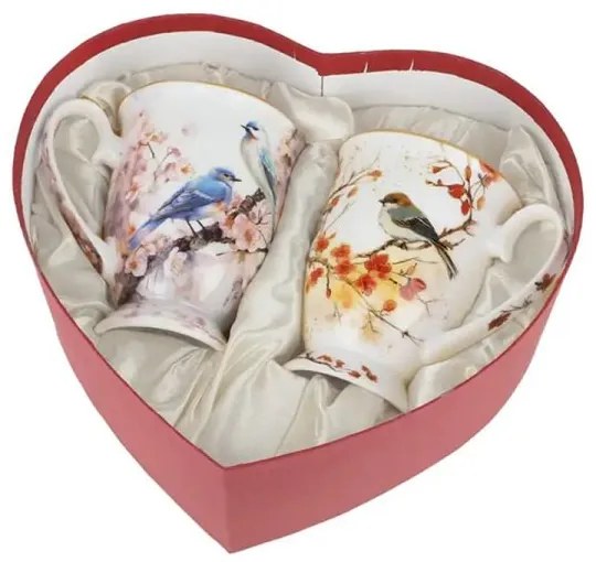 Madaras porcelán bögre szett 280 ml 2 személyes szív alakú díszdobozban