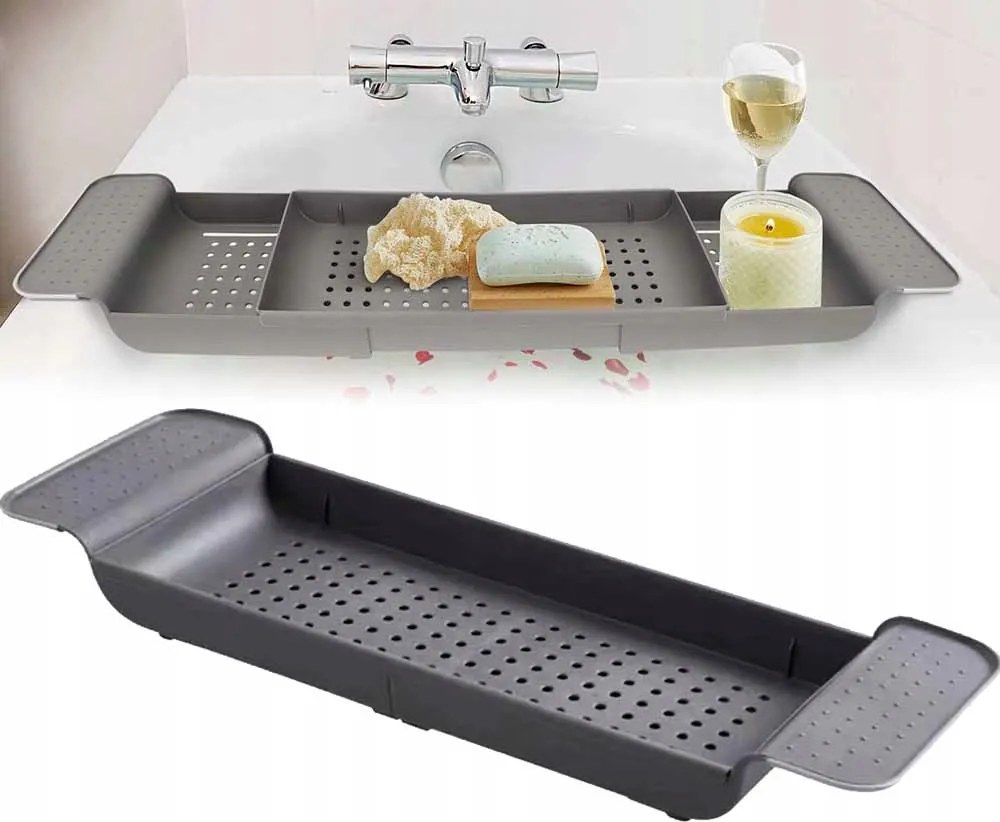 Fürdőszobai Kádtartó Polc, Állítható, Fekete