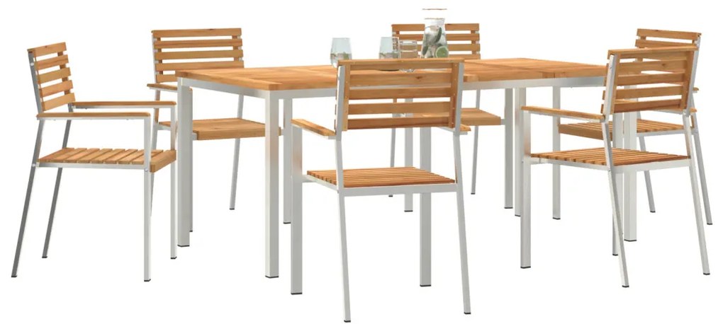 7 Részes Kert Étkezőszett Tömörfa Tíkfa, Kültéri Étkezőasztal 180x90x75 cm Tömörfa Tíkfa, Összecsukható Kerti Székek 2 db Tömörfa Tíkfa és Acél, Összecsukható Kerti Székek 4 db Tömörfa Tíkfa és Acél