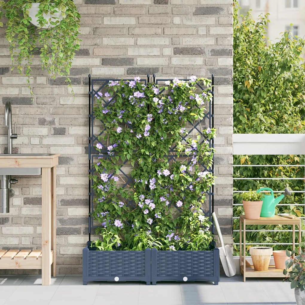Kertvirágcserép trellissel 2 db Szürke 80x40x125.5 cm